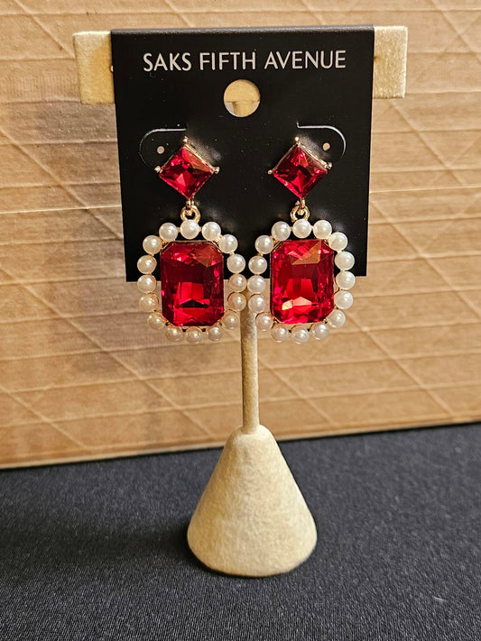 Saks Fifth Avenue Red & Pearl Statement Earrings