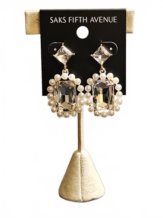 Saks Fifth Avenue Elegant Pearl and Crystal Earrings