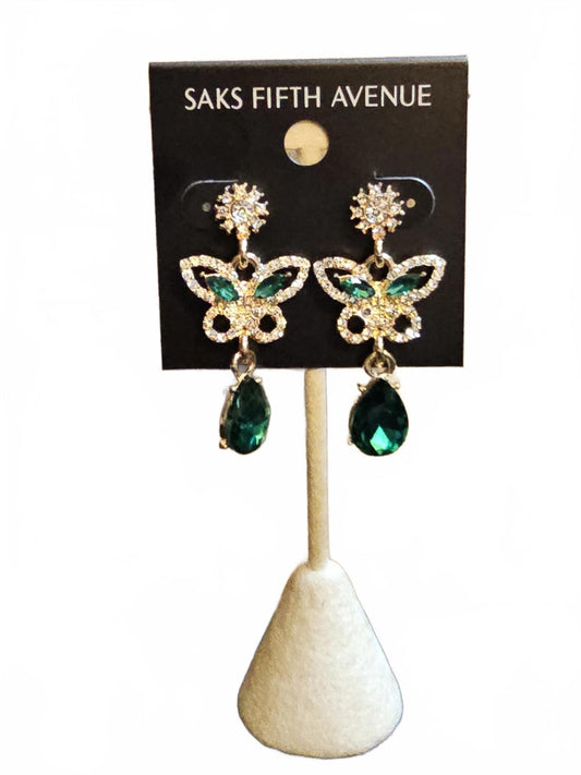 Saks Fifth Avenue Butterfly Earrings with Green Accents