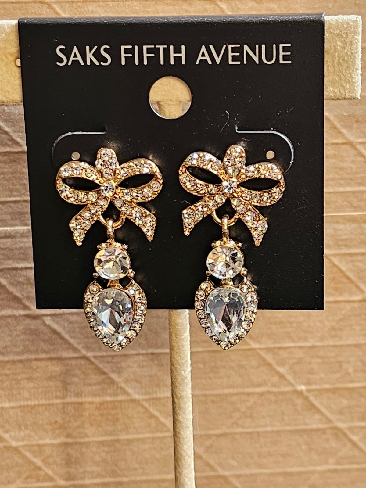 Saks Fifth Avenue Elegant Bow Earrings with Crystals