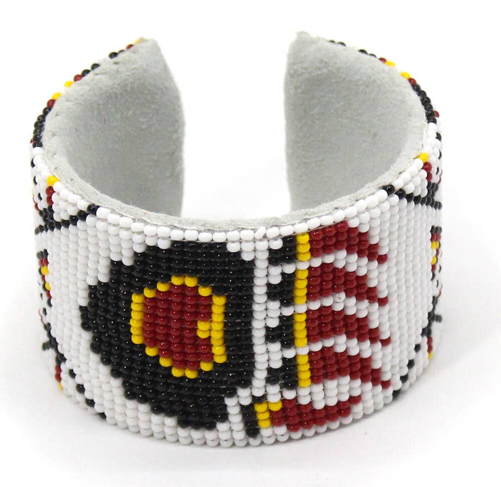 BEADS CORNER - White Yellow Bear Paw Handmade Beaded Cuff Bracelet