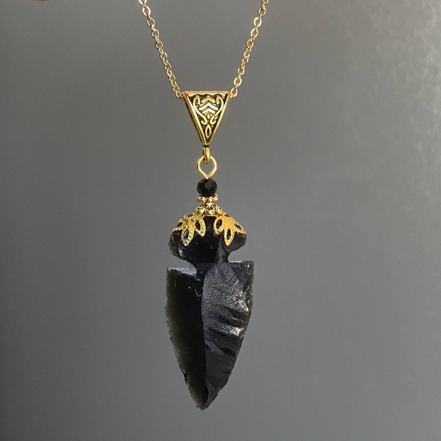 Black Obsidian Arrowhead Necklace, Manifestation, Courage