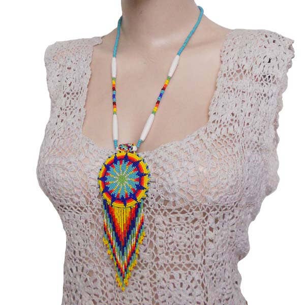 BEADS CORNER - Yellow Blue Seed Beaded Star Necklace Earrings