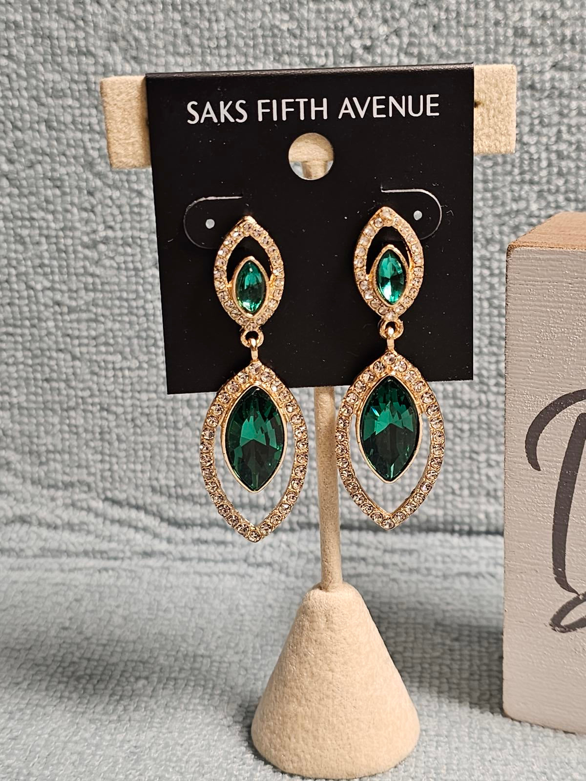 Elegant Green Teardrop Earrings by Saks Fifth Avenue