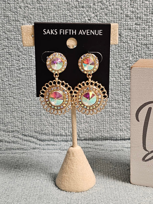 Shimmering Gold Crystal Earrings by Saks Fifth Avenue