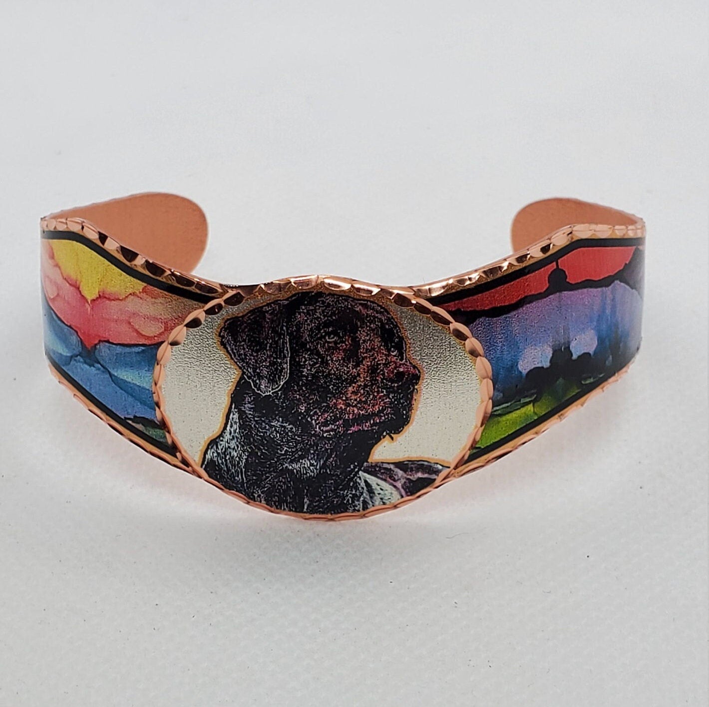 BR - Black Lab Dog Bracelet - Beautiful adjustable COPPER cuff bracelet.