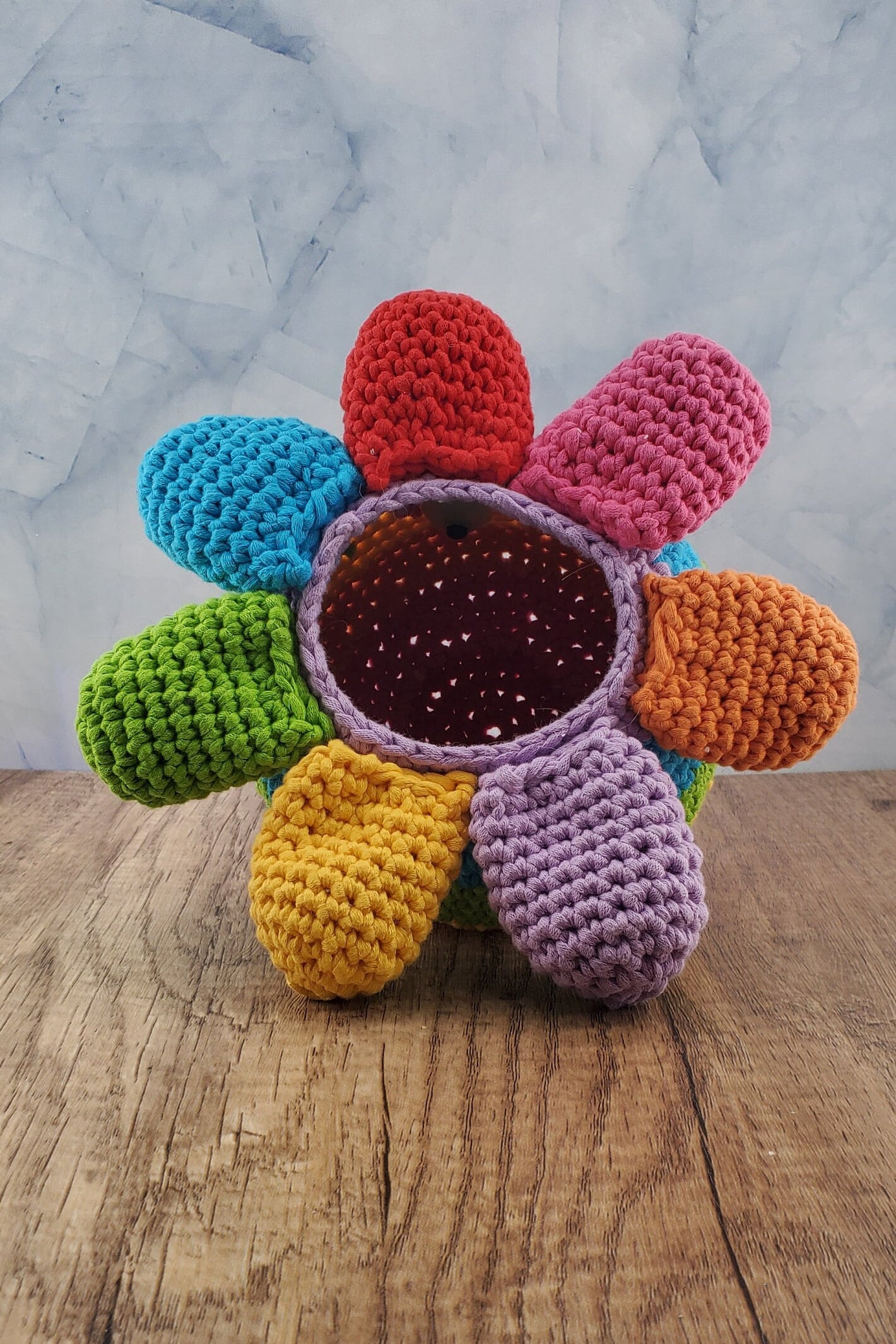 Handcrafted crocheted Multicolored Octopus buddy named Octavian.