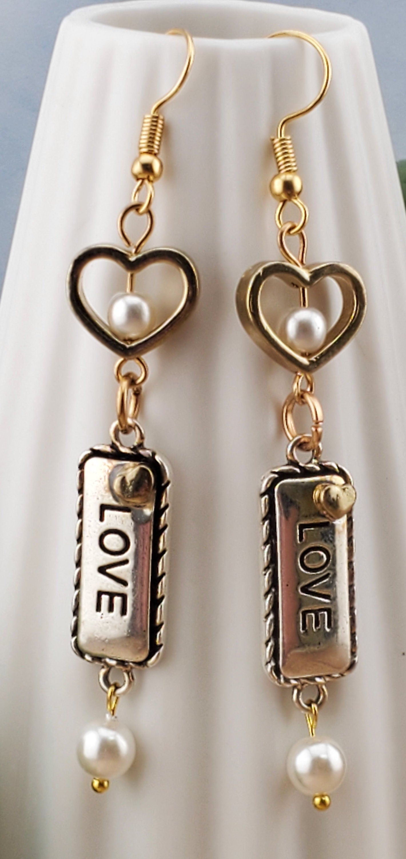 Love Earrings, Gold Plated Earring Wire