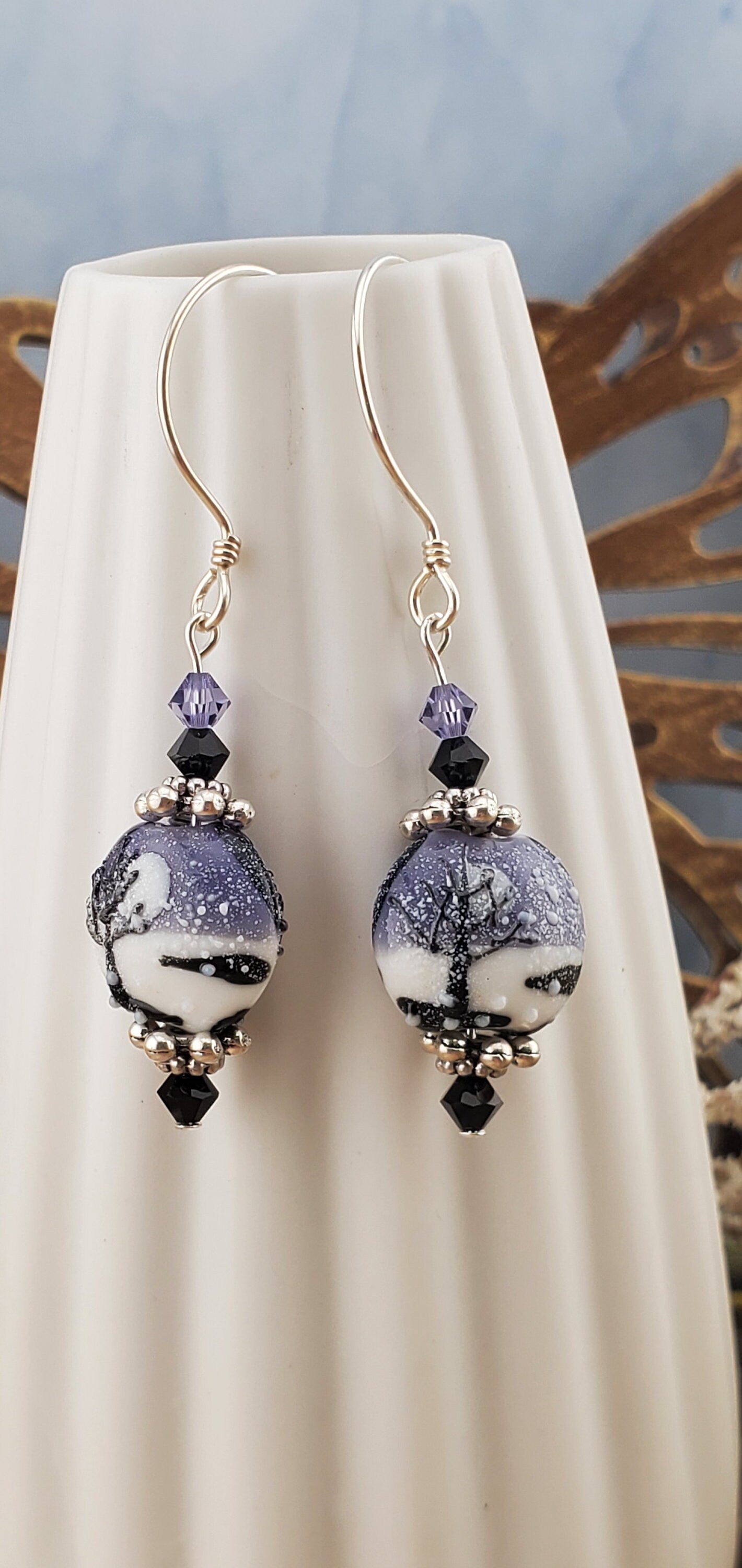 Winters Embrace Artisan Glass Earrings, Sterling Silver Earring Wire