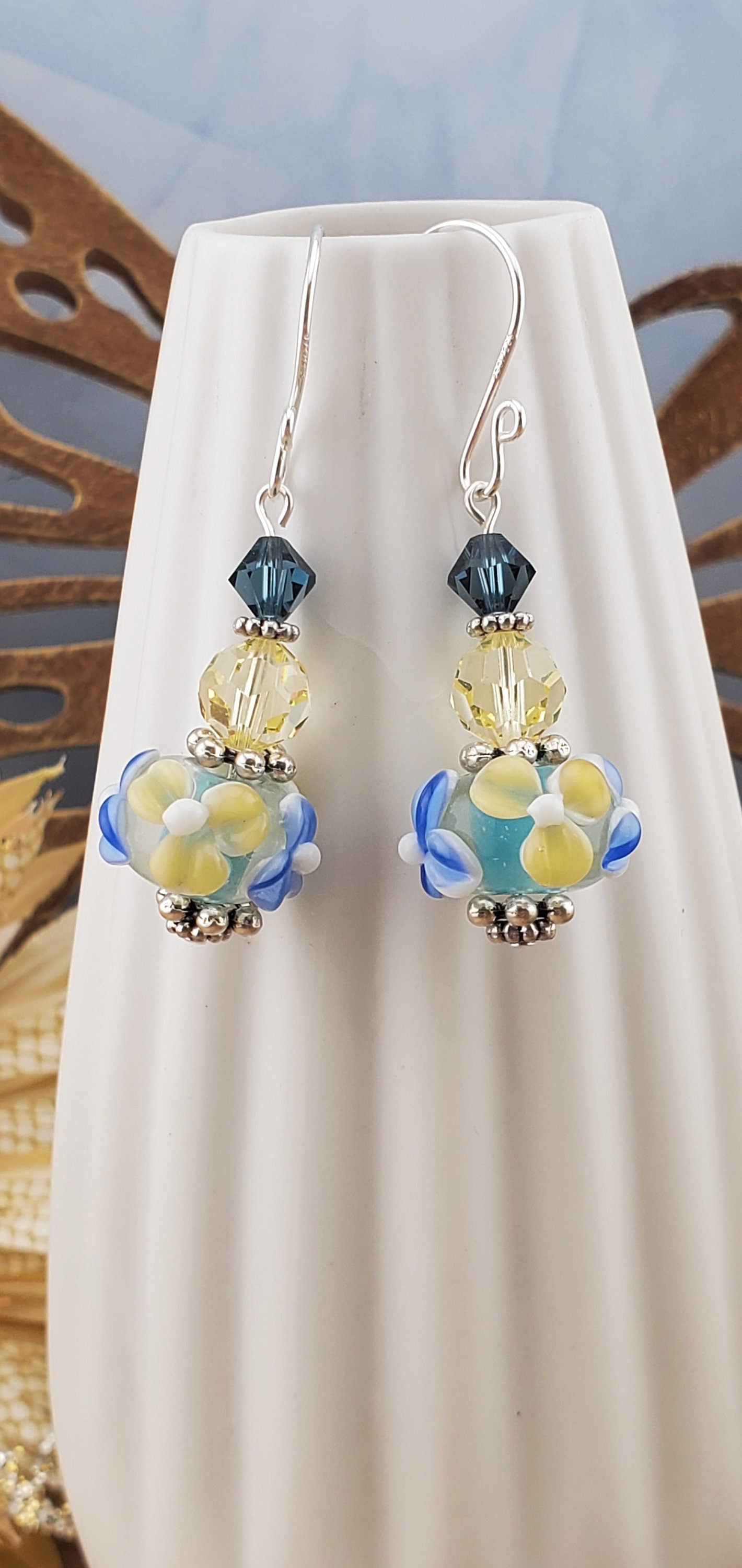 Enchanted Petals Artisan Glass Earrings, Lampwork Glass Bead by a talented artisan, Silver Filled Earring Wire