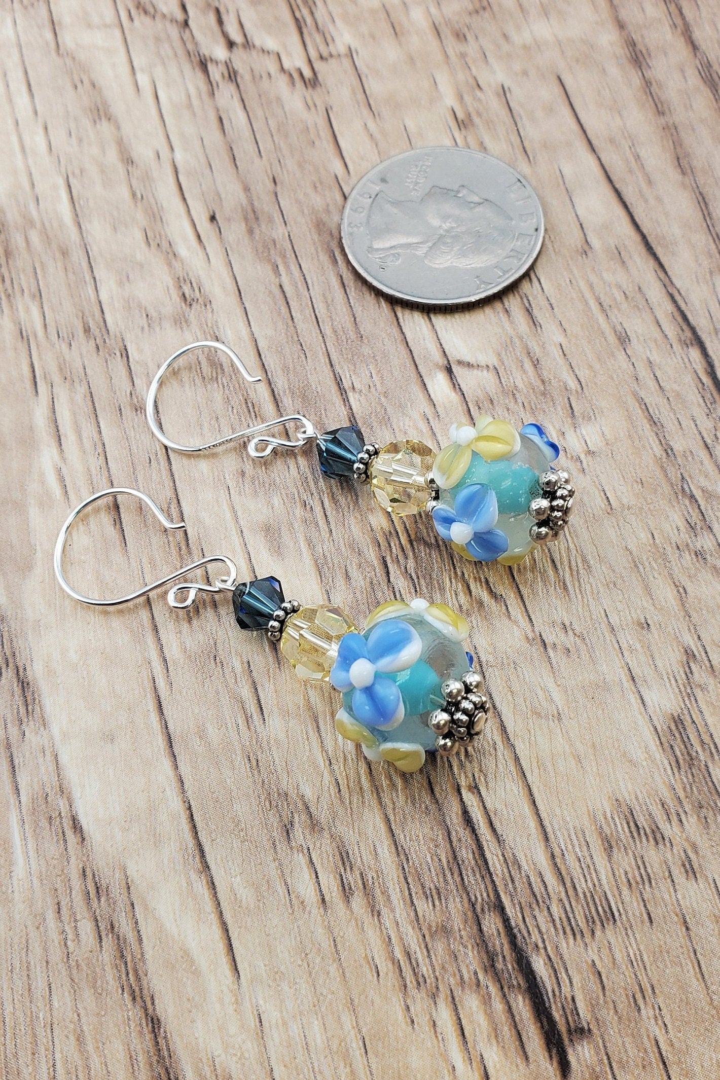 Enchanted Petals Artisan Glass Earrings, Lampwork Glass Bead by a talented artisan, Silver Filled Earring Wire