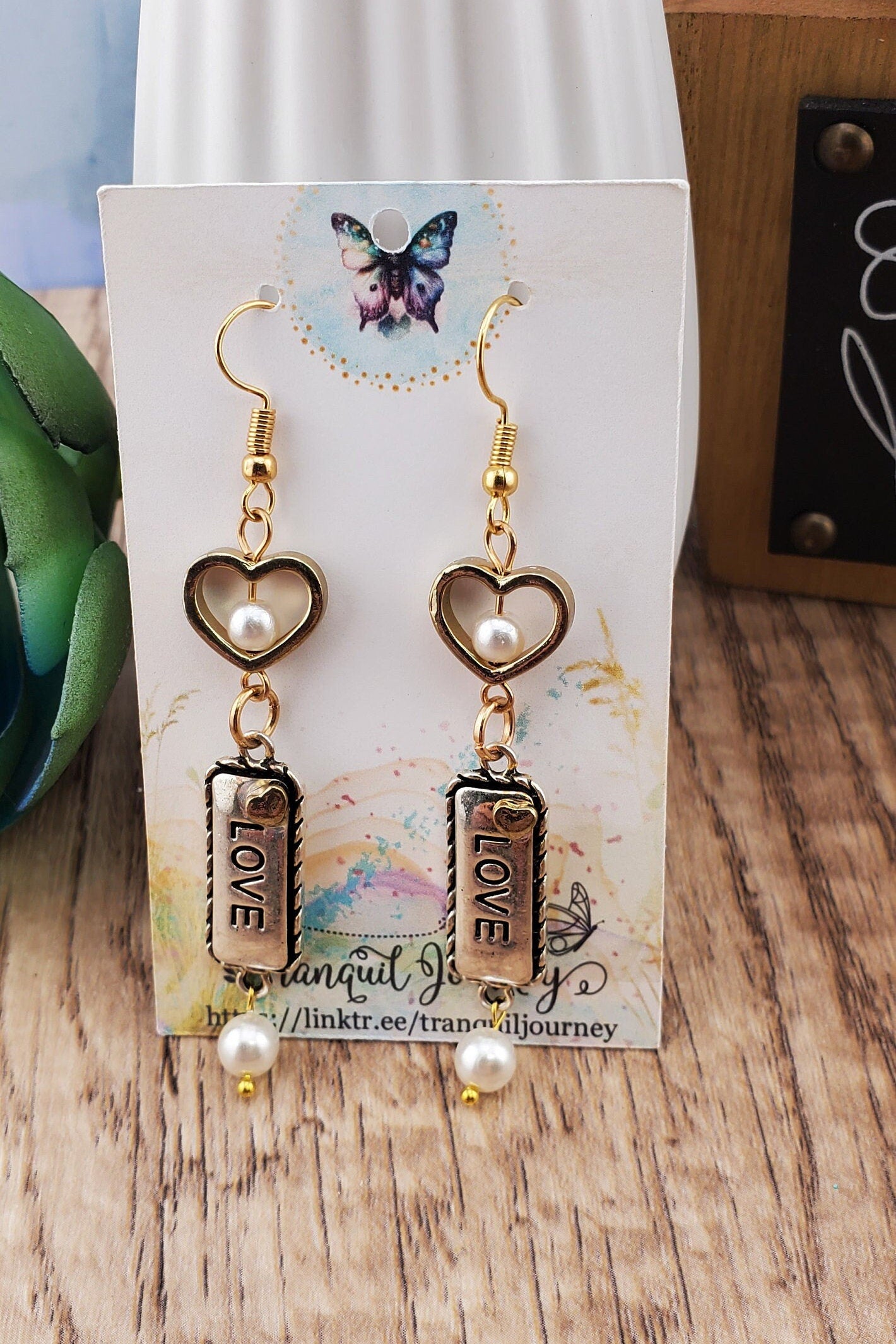 Love Earrings, Gold Plated Earring Wire