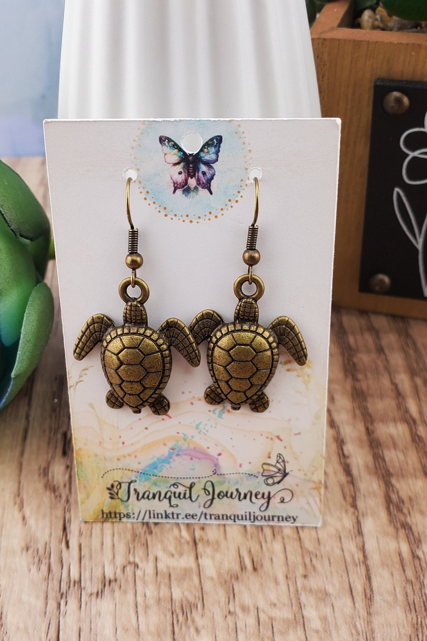 Turtle Earrings, Copper Plated Earring Wire