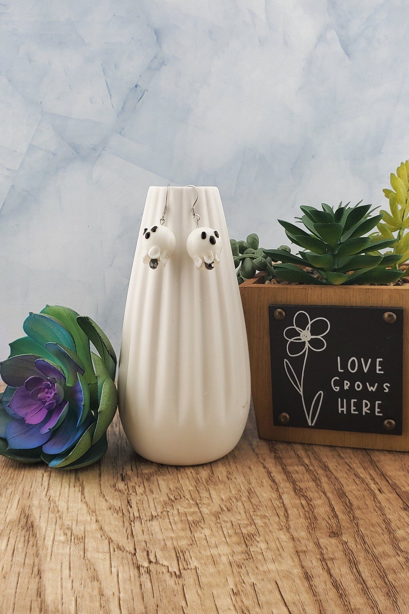 Ghost Earrings, Silver Plated Earring Wire