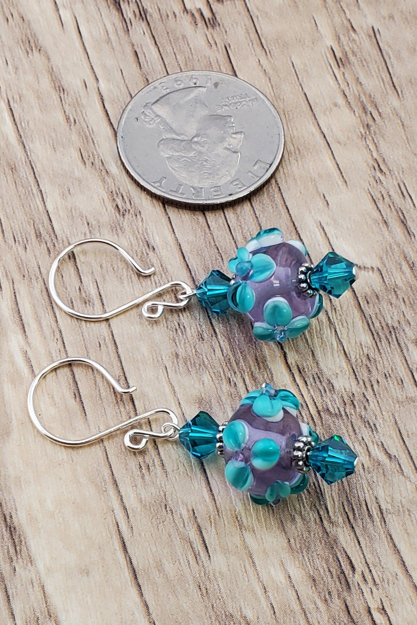 SF Garden Glory Artisan Glass Earrings, Lampwork Glass Bead by a talented artisan, Silver Filled Earring Wire