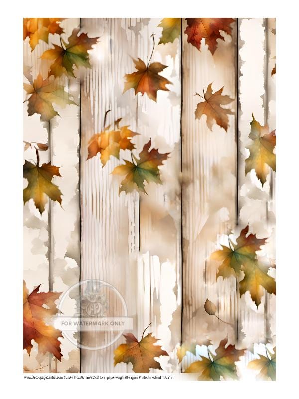 A4 Autumn Leaves Shiplap Rice Paper - Fall, Autumn