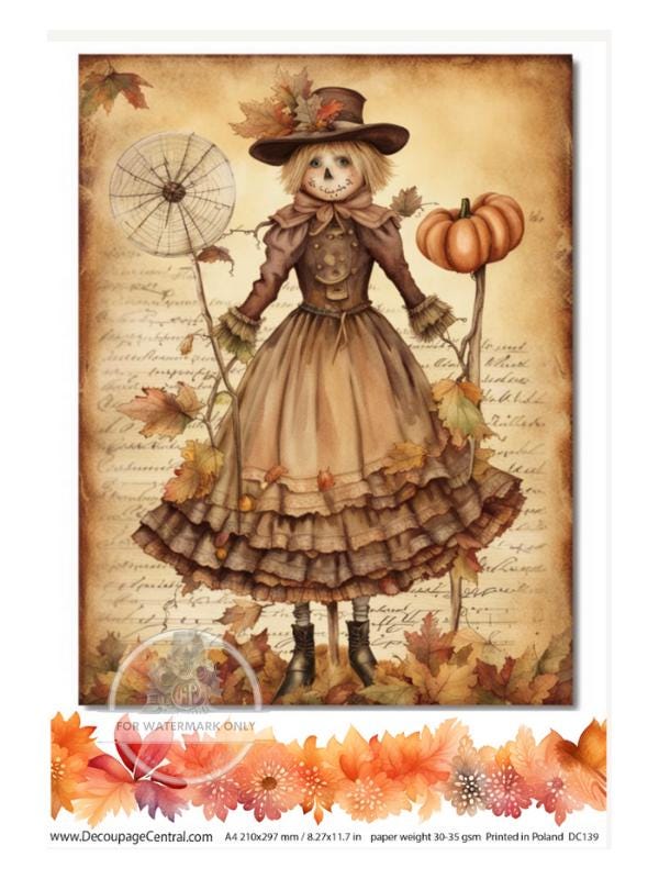 A4 Scarecrow Rice Paper - Fall, Autumn