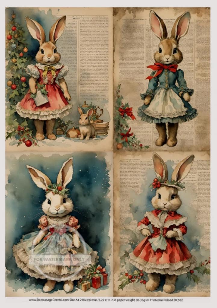 A4 Christmas Lady Rice Paper - Christmas Bunny