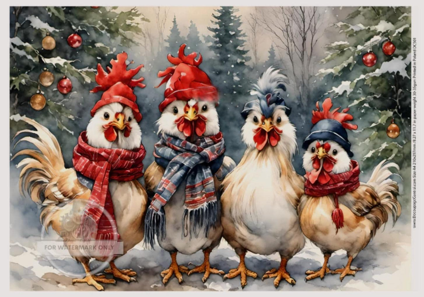 A4 Christmas Hens Rice Paper