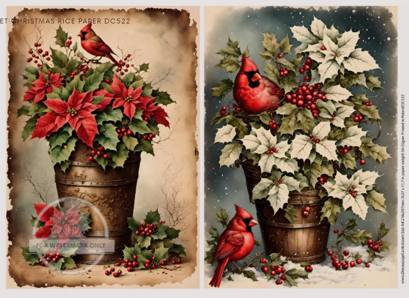 A4 The Old Bucket Christmas Cardinals Rice Paper