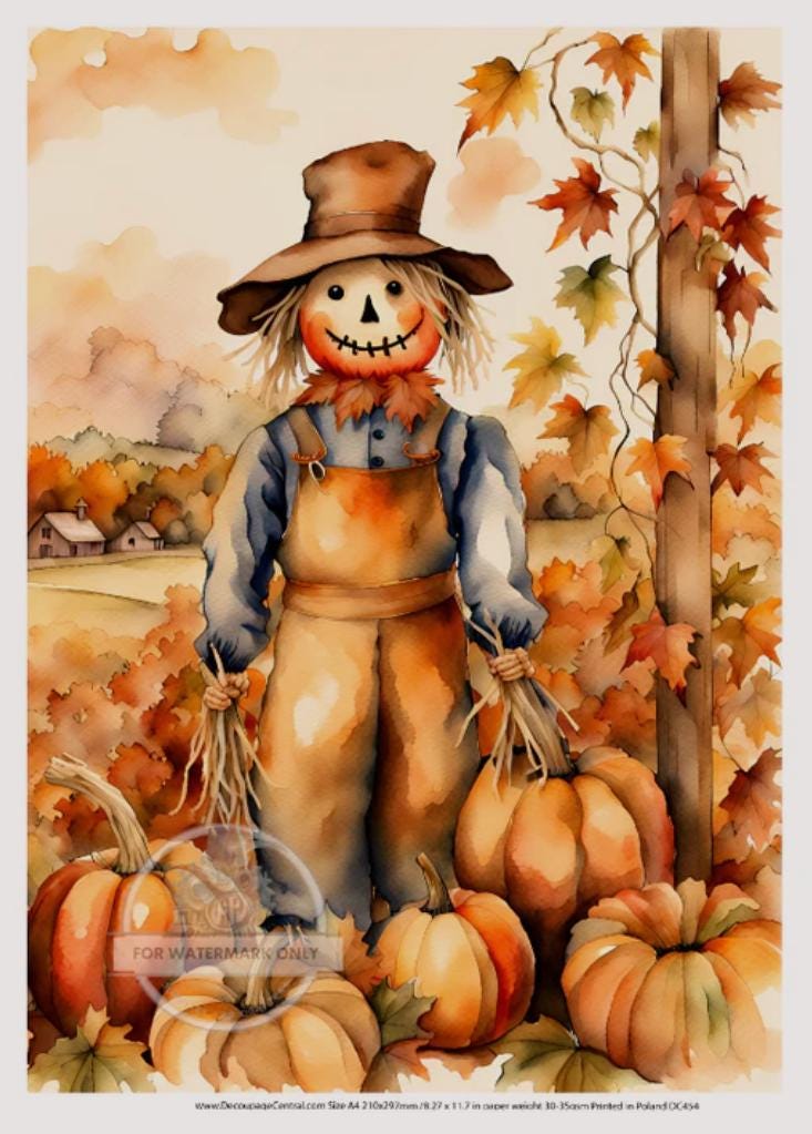 A4 Friendly Scarecrow Rice Paper - Fall, Autumn, Halloween