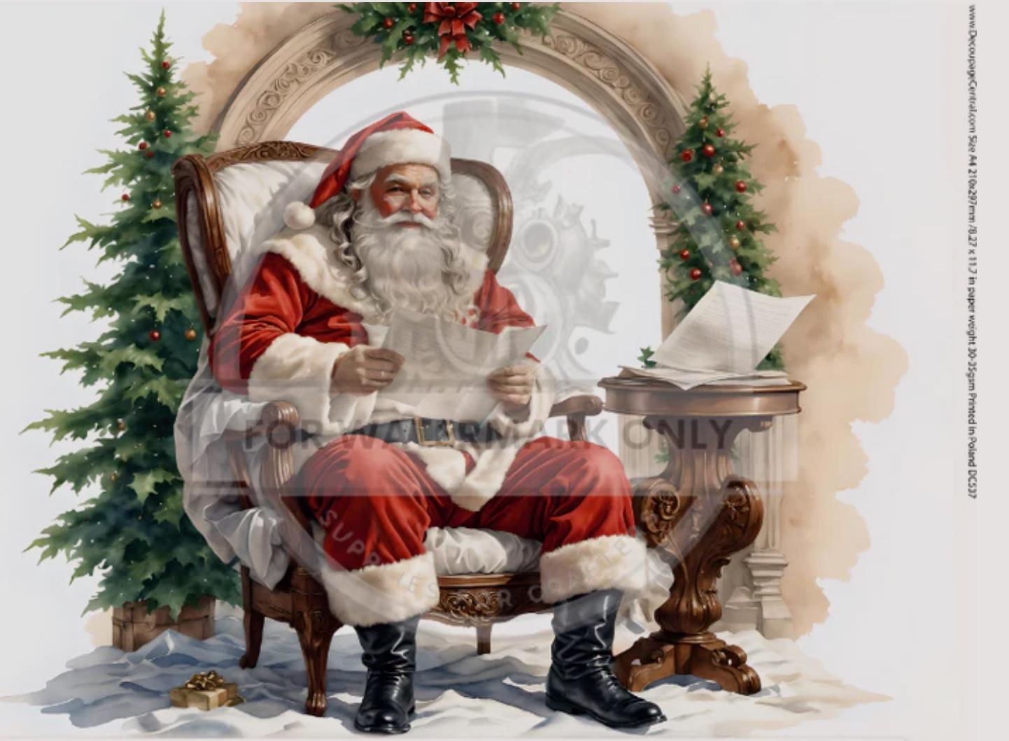 A4 Santa and his list Rice Paper - Christmas