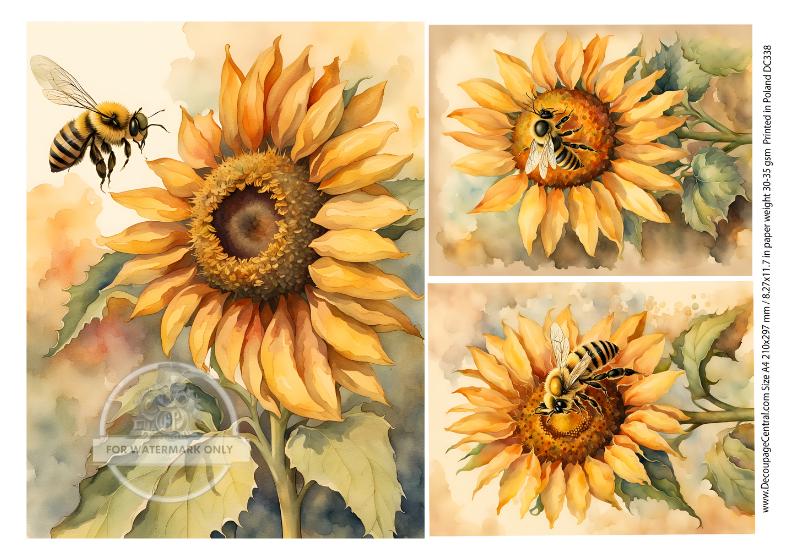 A4 Bee and Sunflowers Rice Paper