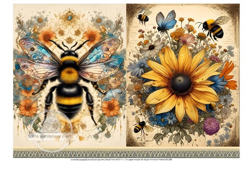 A4 Bee and Sunflowers Rice Paper