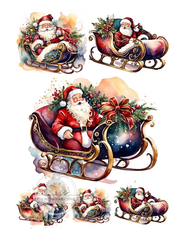 A4 Christmas Santa Rice Paper - Sled