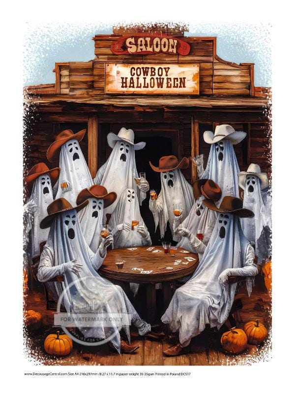 A4 Cowboy Halloween Rice Paper - Fall, Autumn, Ghost