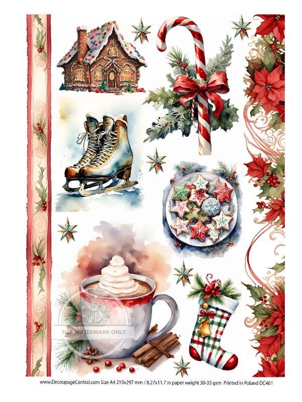 A4 Christmas Smalls Rice Paper - Candy cane, Winter, Christmas