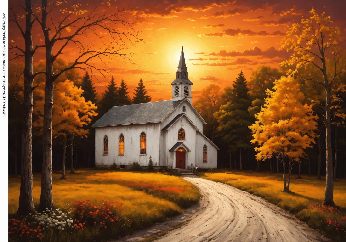A4 Autumn Church Rice Paper