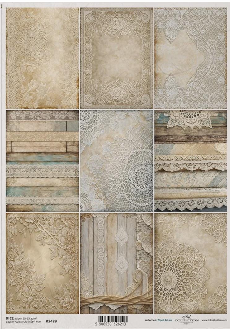 A4 ITD Vintage Lace Multi Rice Paper