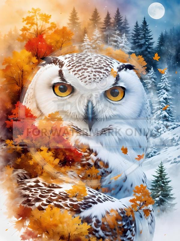 A4 Snowy Owl Seasons Rice Paper