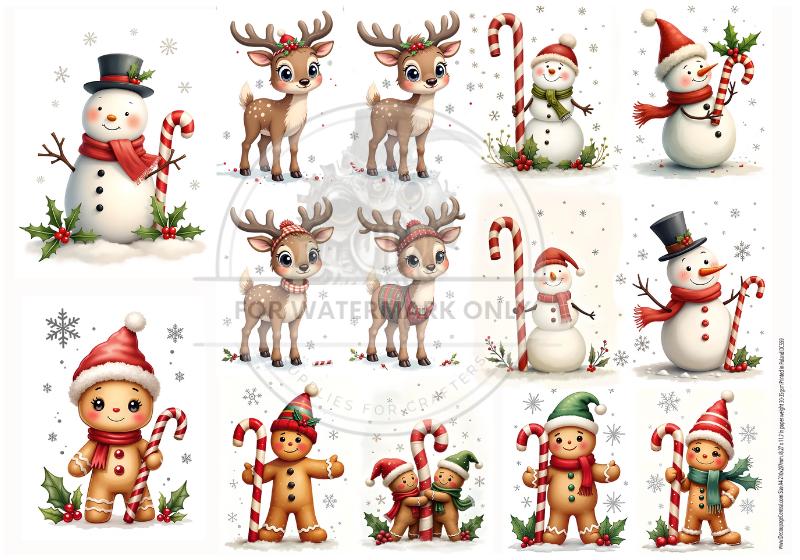 A4 Christmas Minis Rice Paper - Snowman, Reindeer, Gingerbread Man
