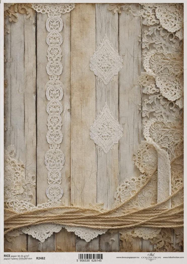 A4 ITD Vintage Lace and Wood Paper