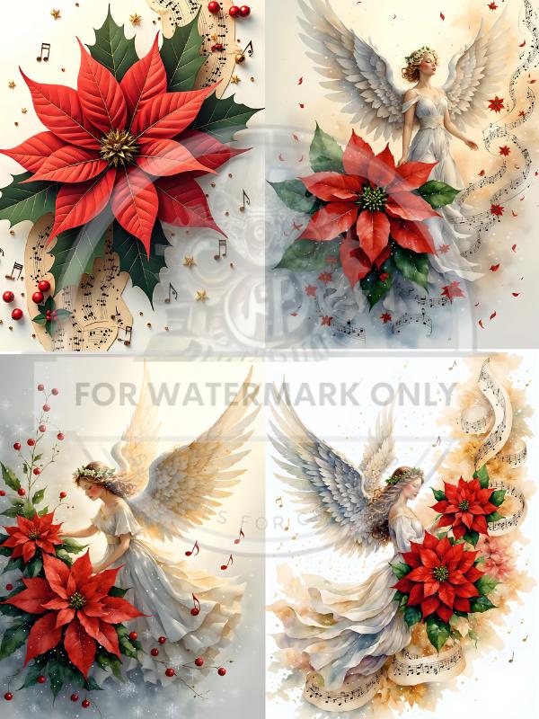 A4 Poinsettia Angel Quad Rice Paper