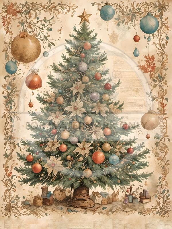 A4 Vintage Christmas Tree Rice Paper