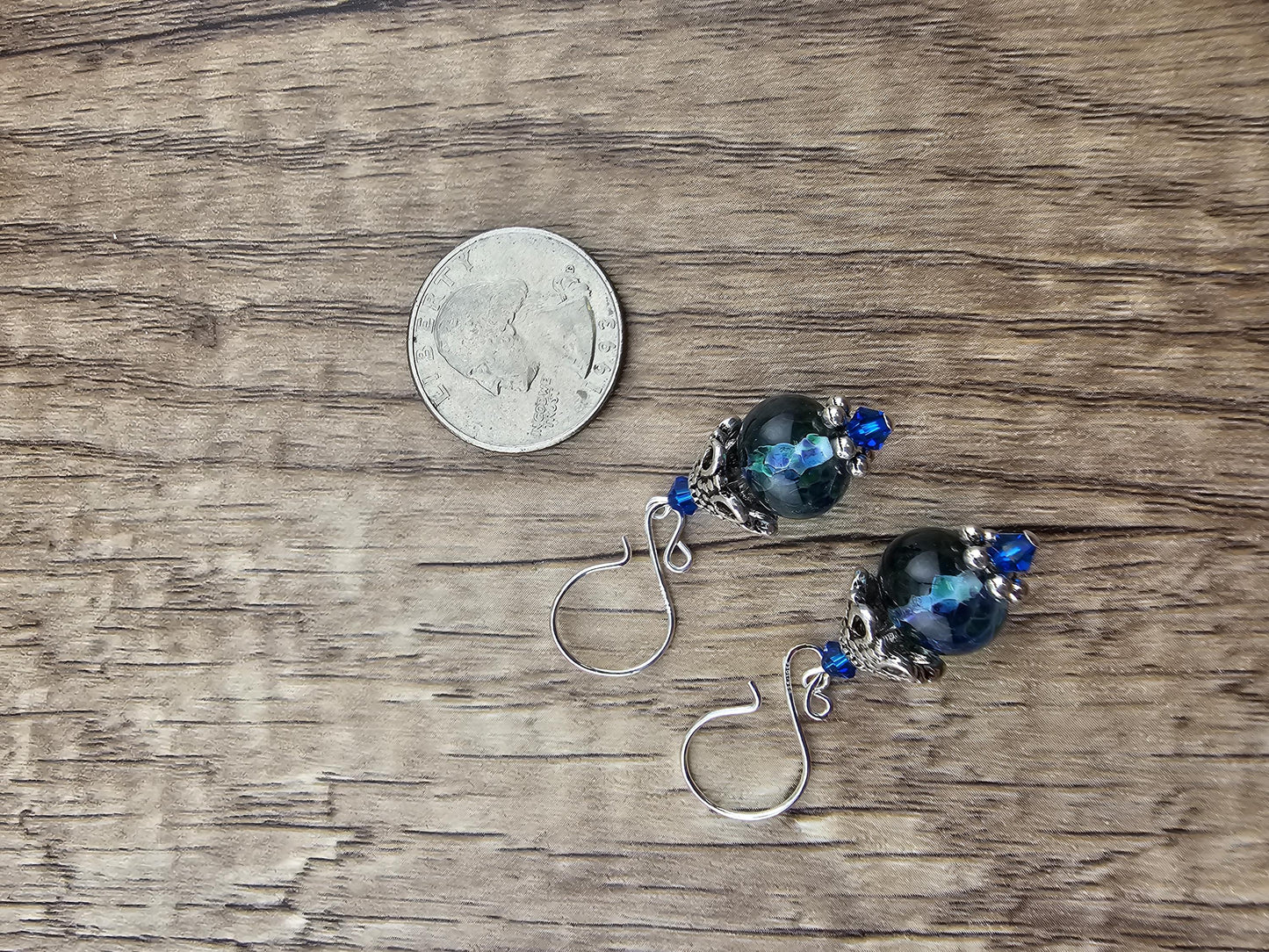 SF Mermaid's Crown Artisan Glass Earrings, Lampwork Glass Bead handcrafted by a talented artisan, Silver Filled Earring Wire