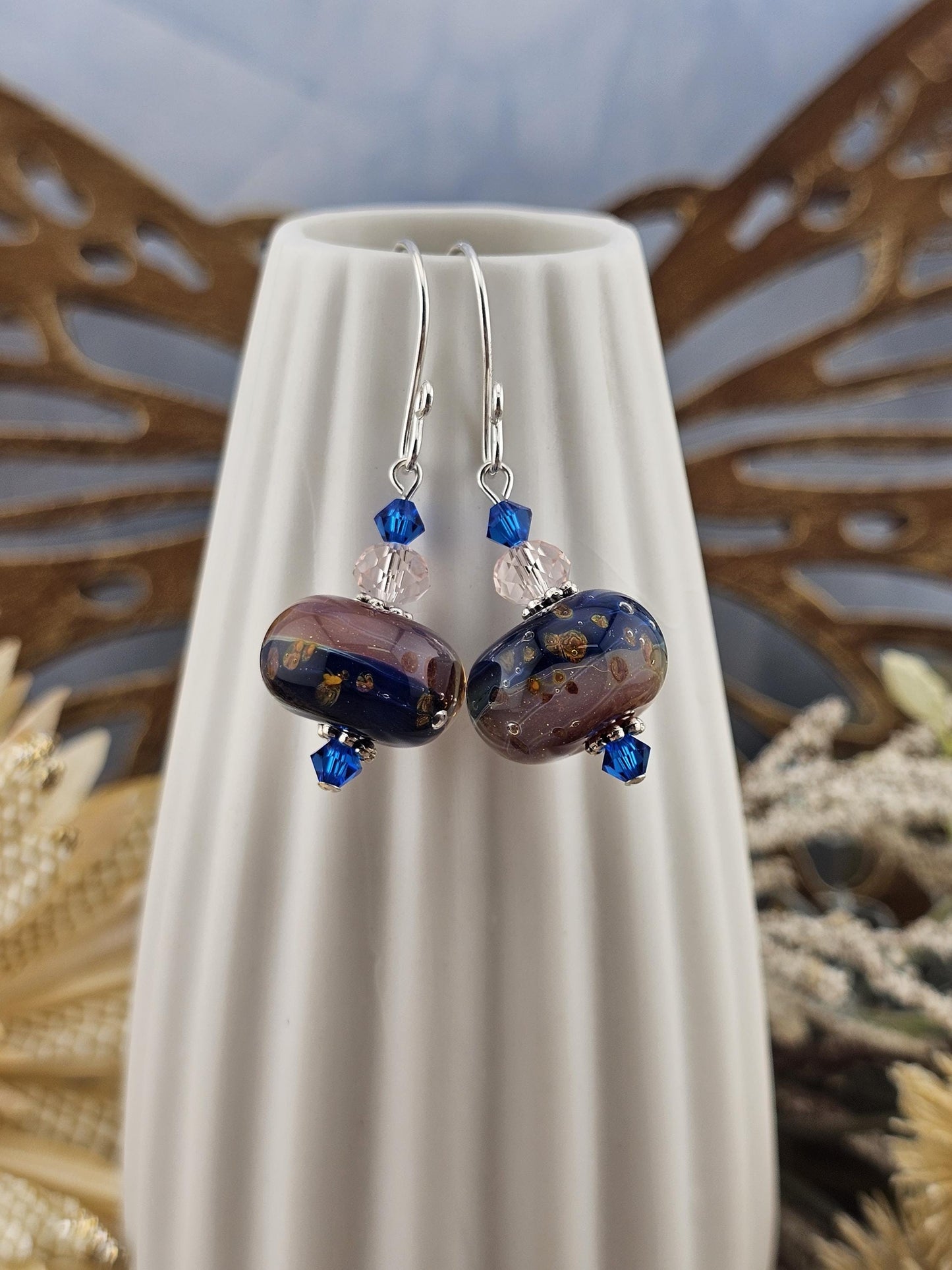 SF Naughty & Nice Artisan Glass Earrings, Lampwork Glass Bead by a talented artisan, Silver Filled Earring Wire
