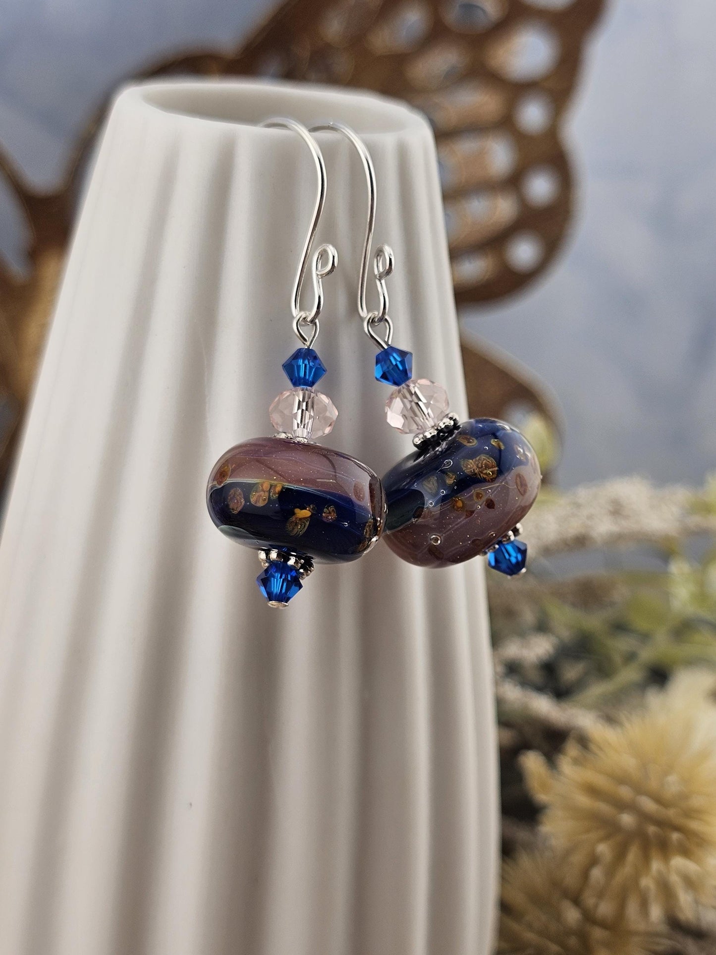 SF Naughty & Nice Artisan Glass Earrings, Lampwork Glass Bead by a talented artisan, Silver Filled Earring Wire