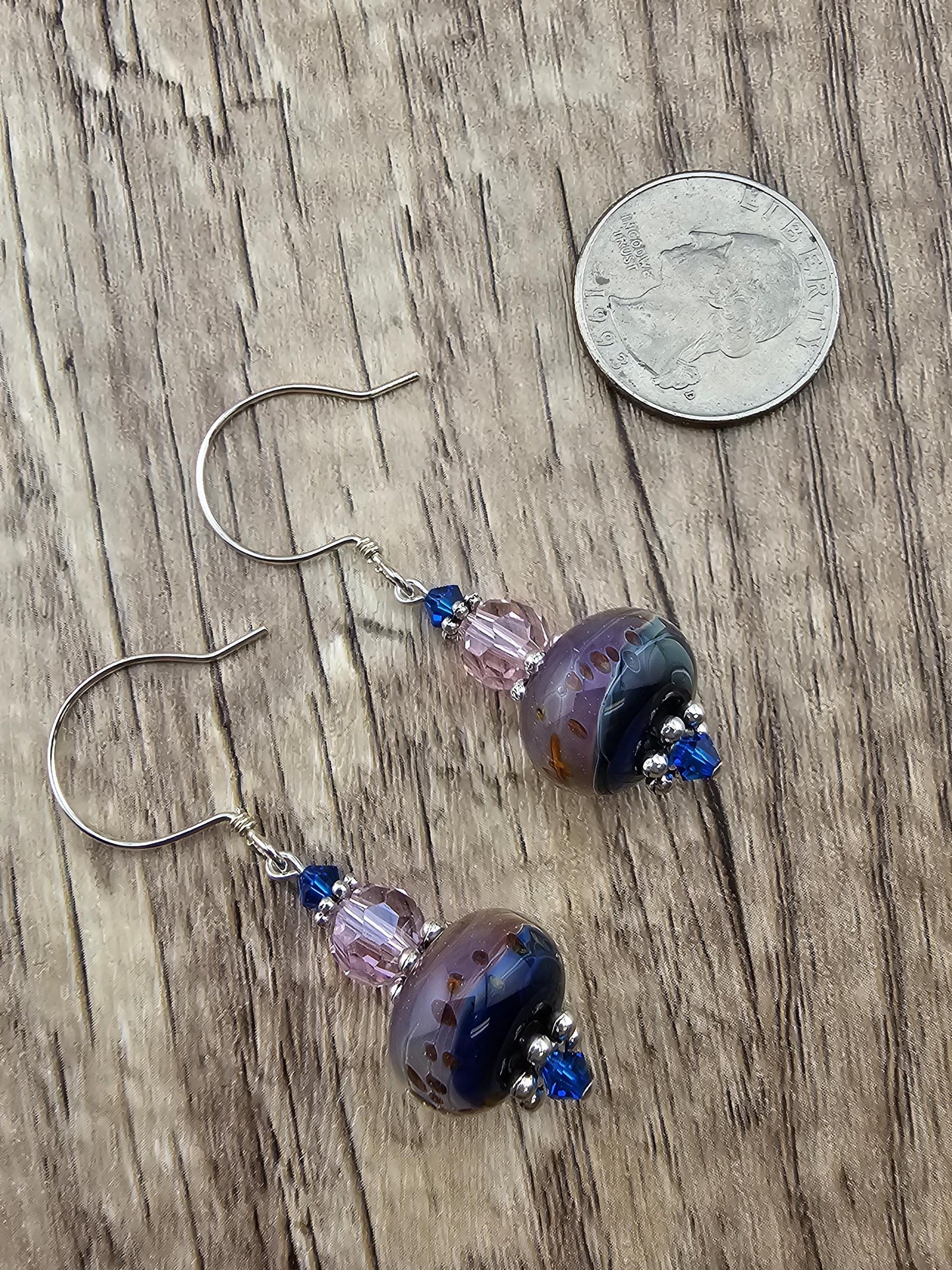 SS Mystic Sorbet Artisan Glass Earrings, Sterling Silver Earring Wire