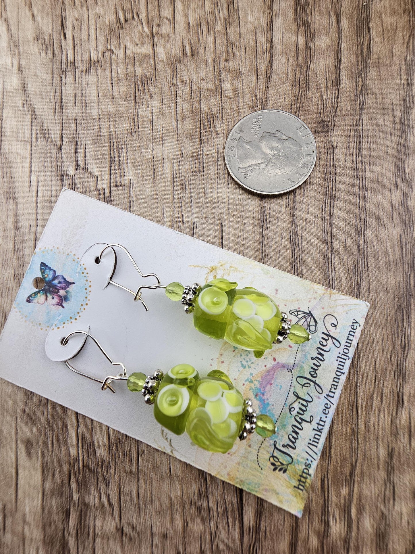 SF Enchanted Owl Whispers Artisan Glass Earrings, Lampwork Glass Bead handcrafted by a talented artisan, Silver Filled Earring Wire