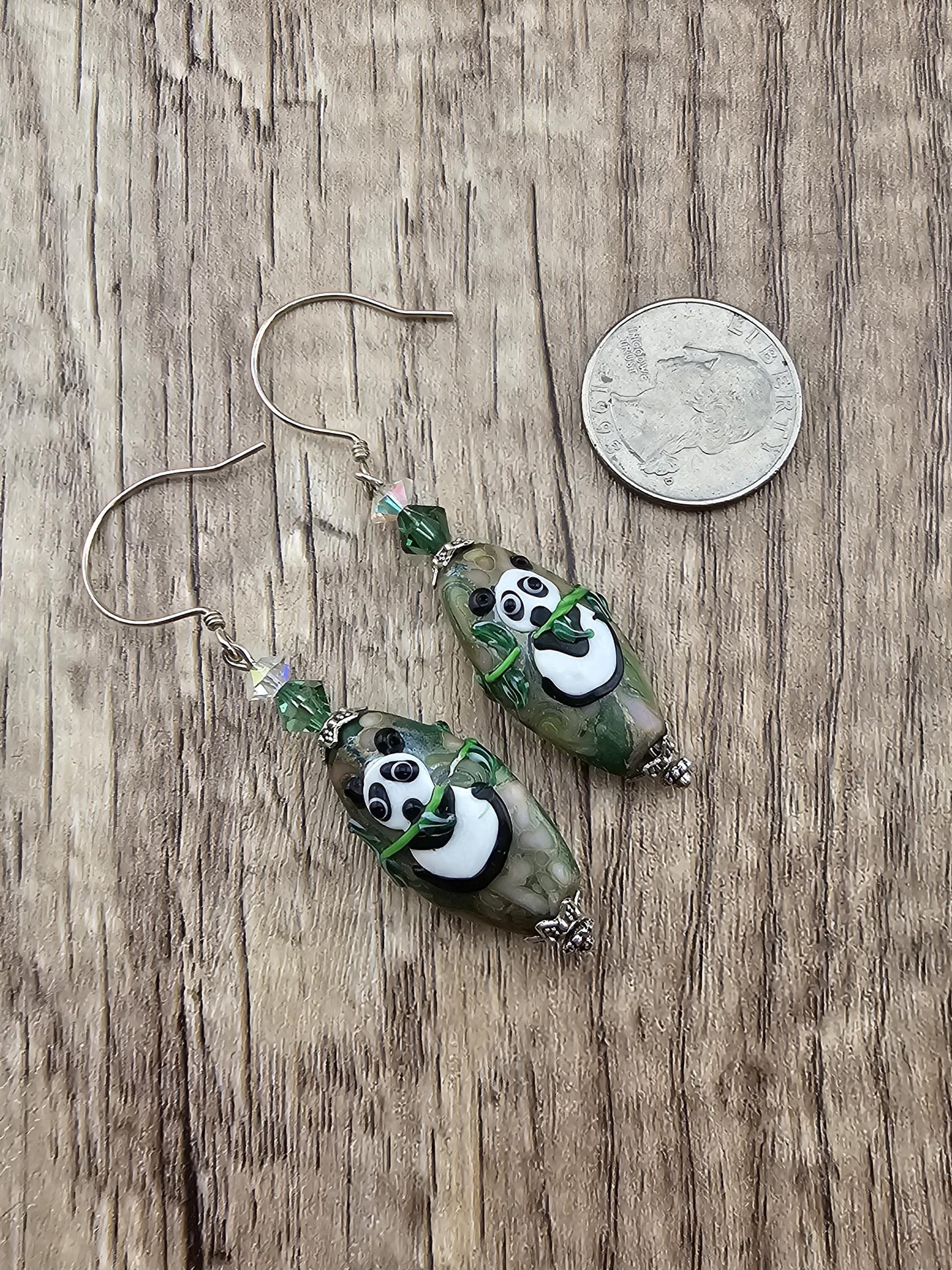 SS Panda-monium Artisan Glass Earrings, Sterling Silver Earring Wire