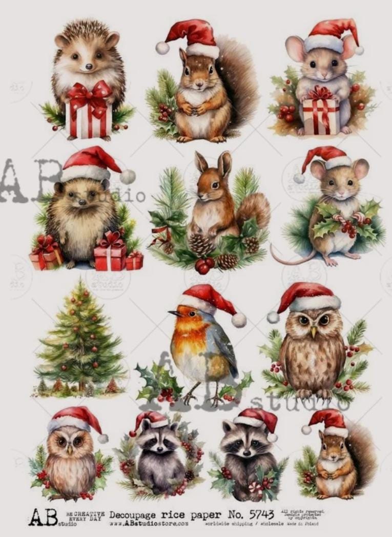 A4 AB Studios Christmas Wild animals Rice Paper