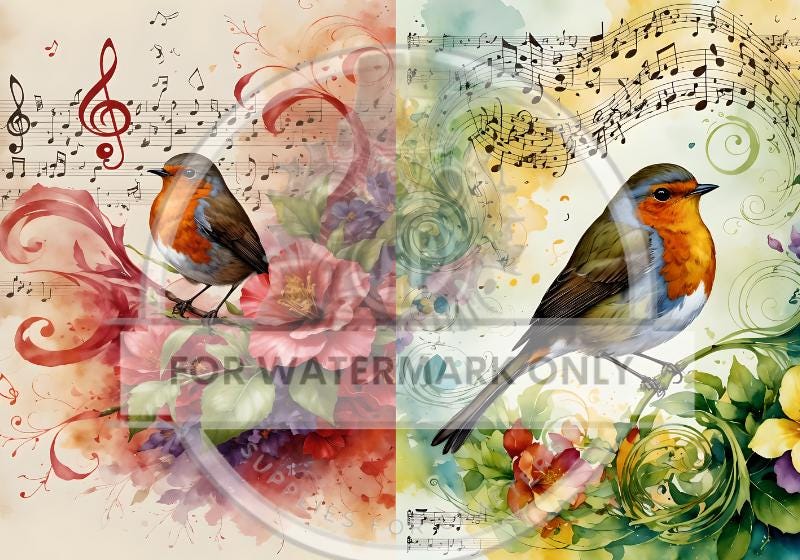 A4 Musical Bird Duo Rice Paper