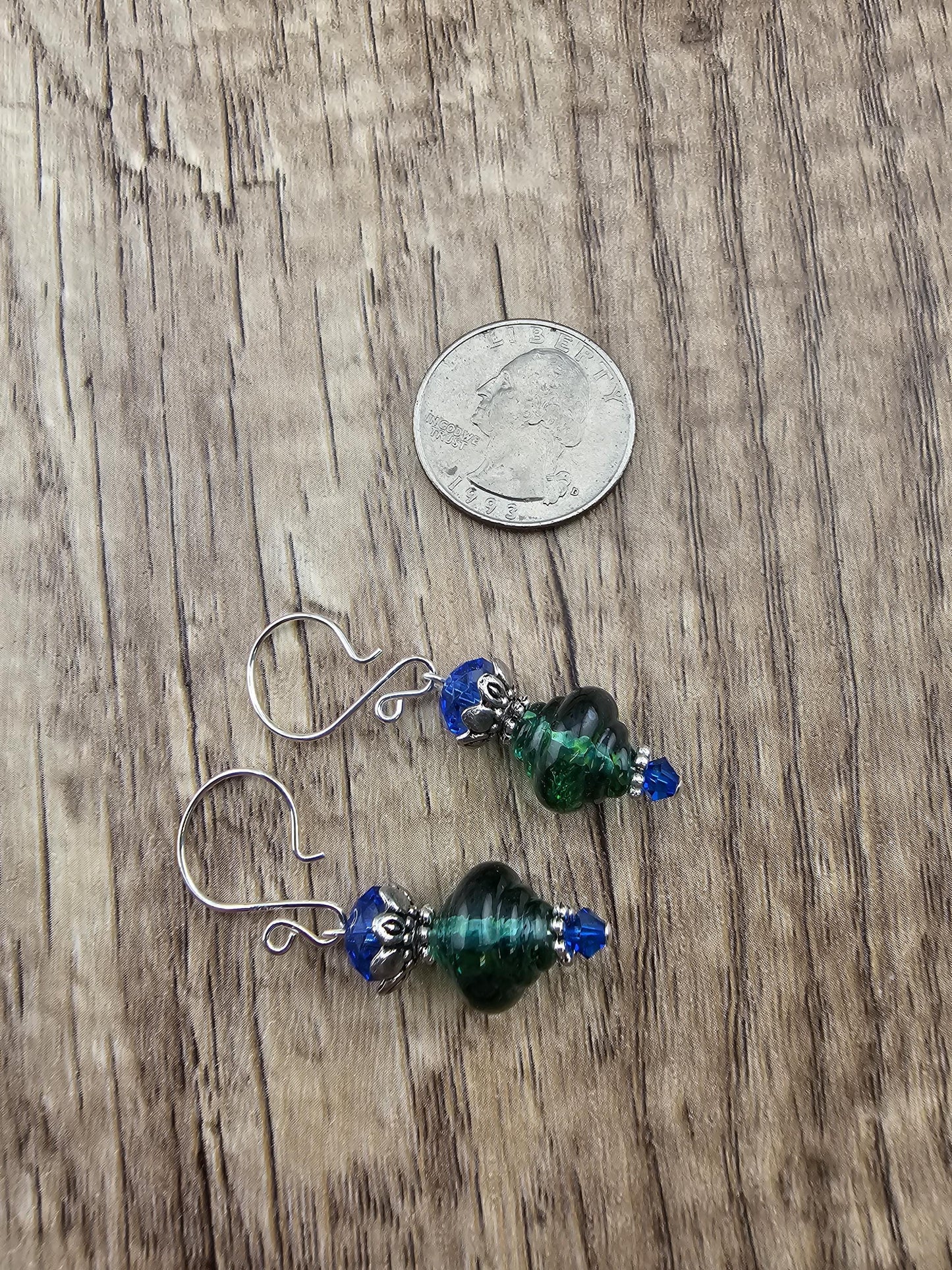 SF Jewel of the Deep Artisan Glass Earrings, Lampwork Glass Bead handcrafted by a talented artisan, Silver Filled Earring Wire
