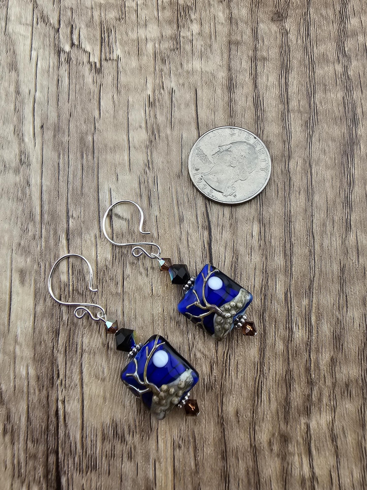 SF Ghostwood Moonrise Artisan Glass Earrings, Lampwork Glass Bead handcrafted by a talented artisan, Silver Filled Earring Wire