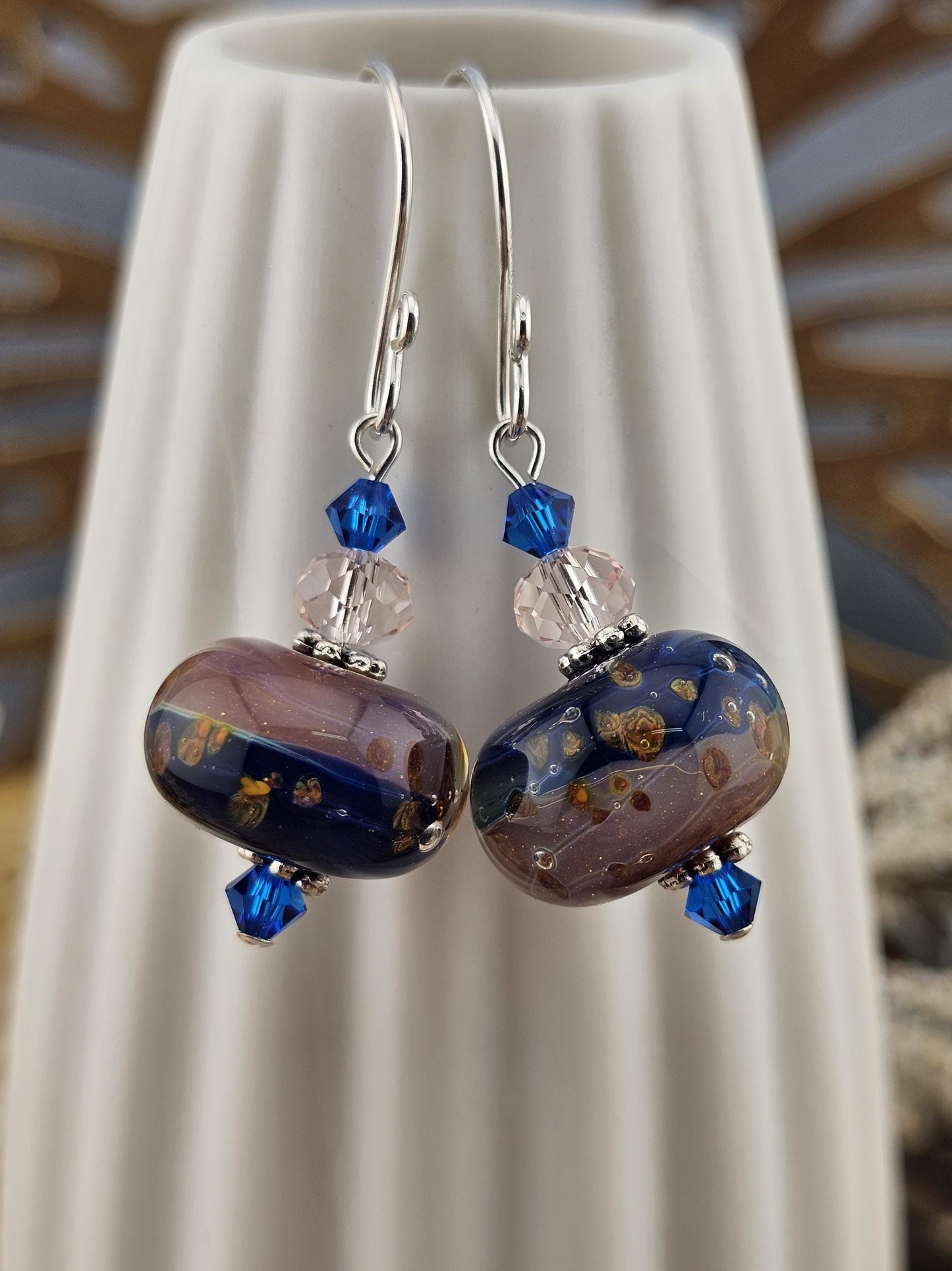 SF Naughty & Nice Artisan Glass Earrings, Lampwork Glass Bead by a talented artisan, Silver Filled Earring Wire