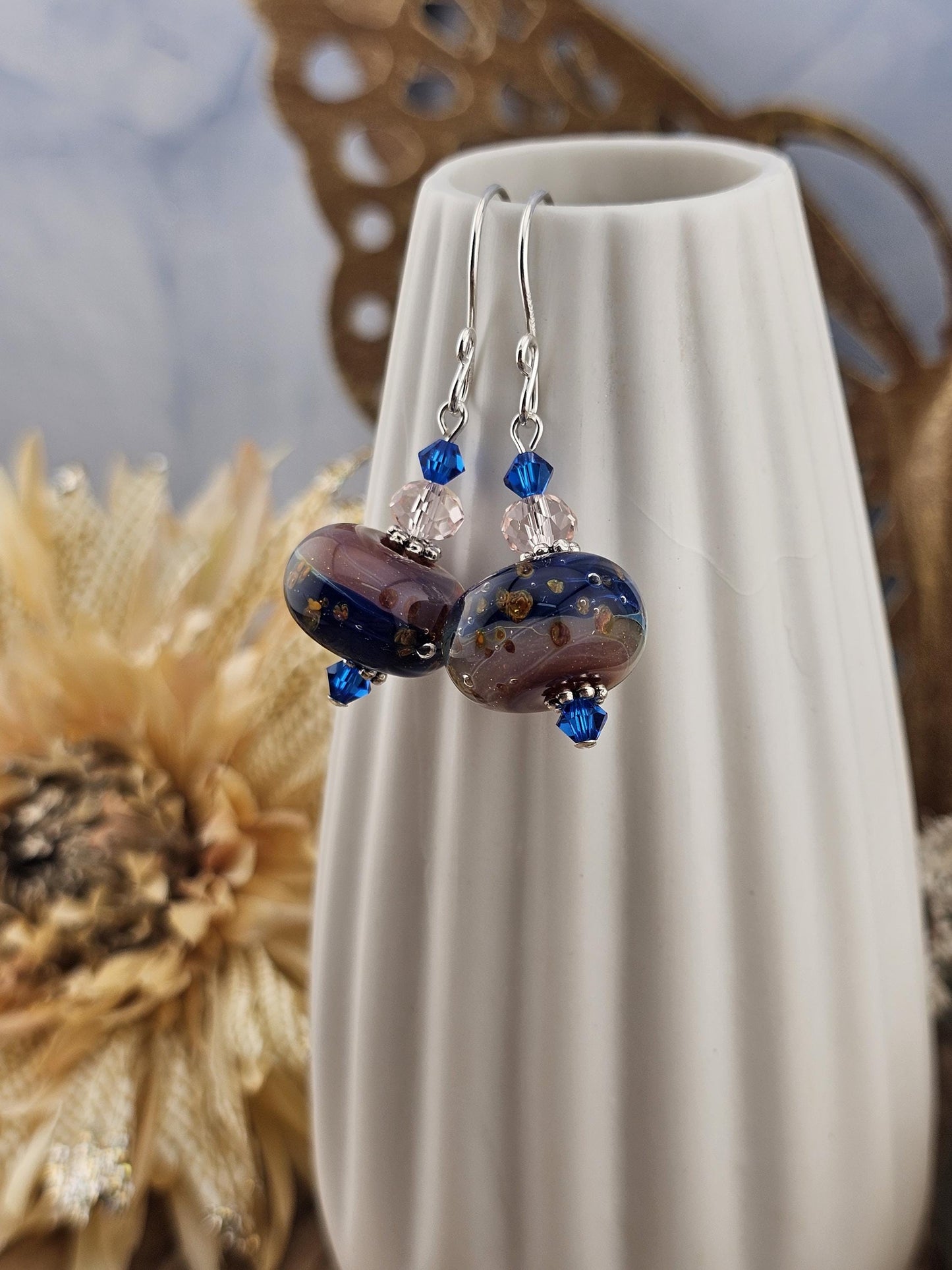 SF Naughty & Nice Artisan Glass Earrings, Lampwork Glass Bead by a talented artisan, Silver Filled Earring Wire
